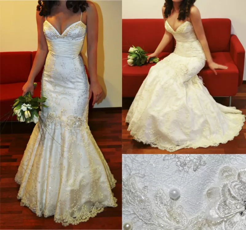 Счастливое свадебное платье цвета айвори и шубка